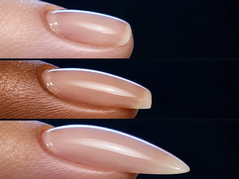 Three different nails of three clients: short, medium and long